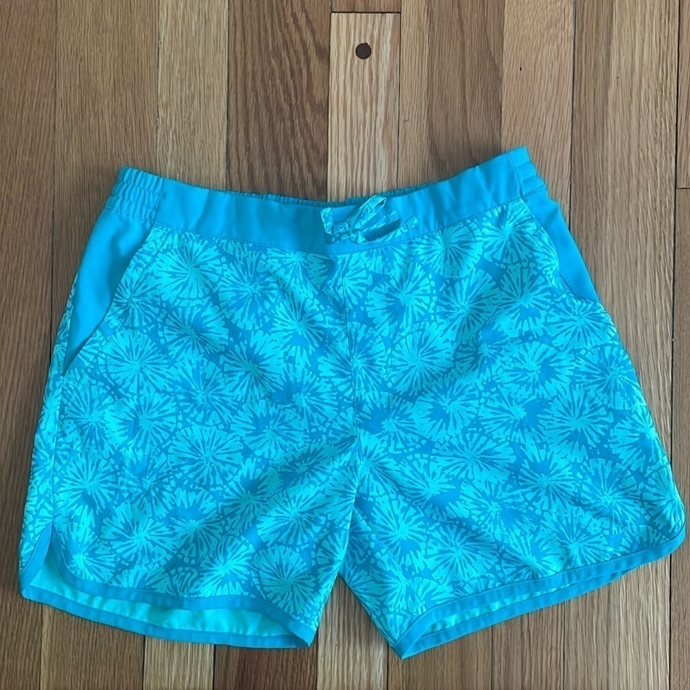Columbia Girls Omni-Shade SPF Sun Protection Shorts L 14 16 Swim Blue Green